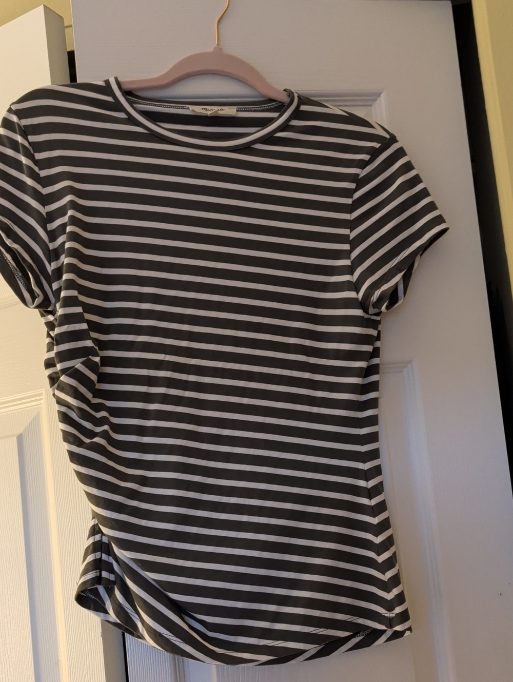 Madewell Green & White Striped Short Sleeve Tee